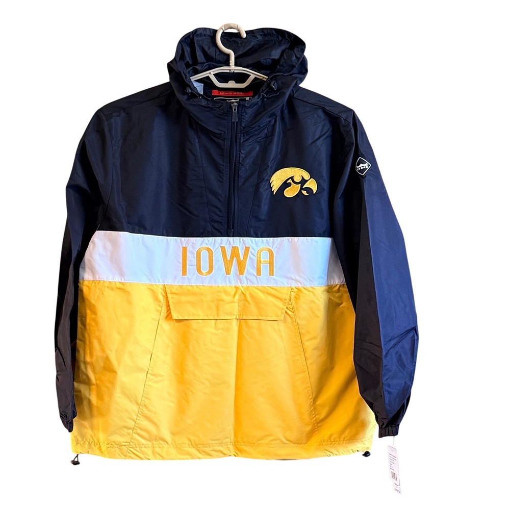 NEW IOWA Hawkeyes XL Alpha Anorak Windbreaker Jacket Black Gold Football - Picture 3 of 13